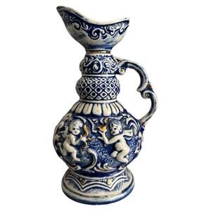 Vintage Empty Jim Beam Regal China 1960 Decanter Blue White Gold Cherubs